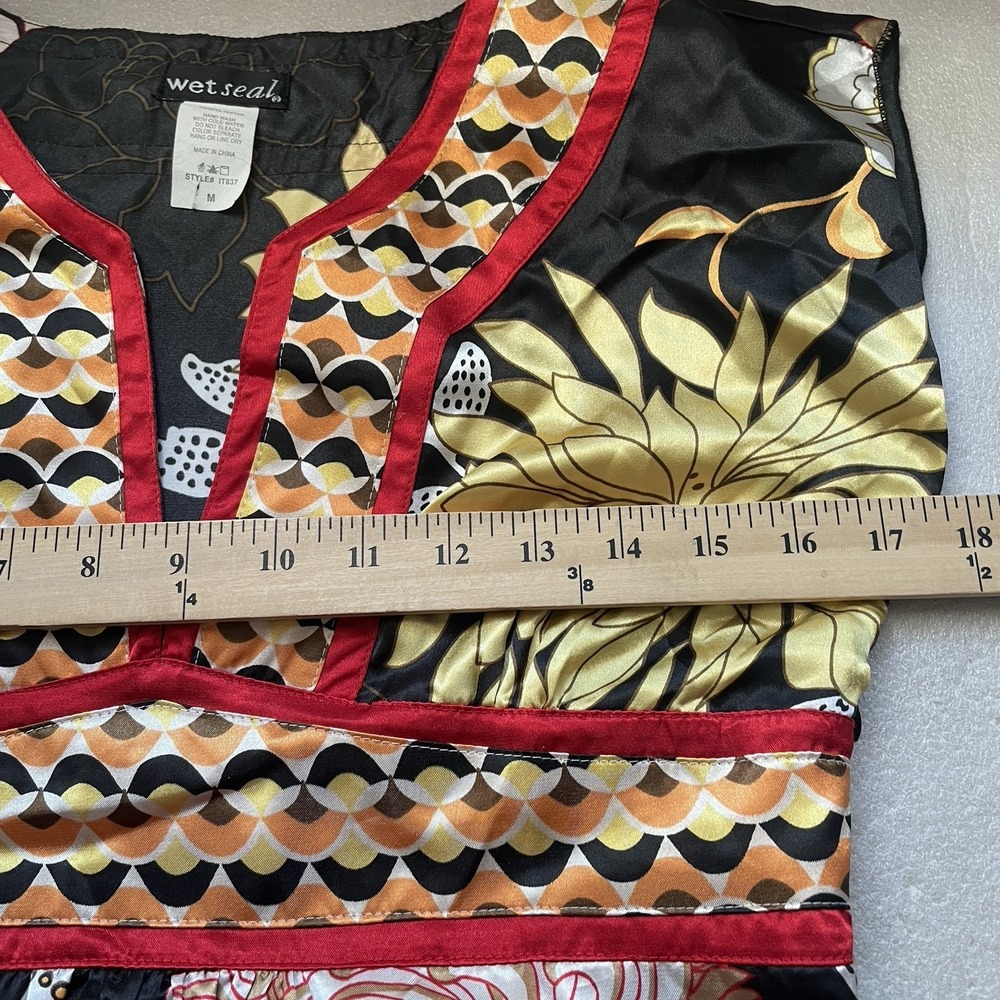Wet Seal Babydoll Y2K Shirt Women M Black Floral Asian Inspired Sleeveless Top - Picture 6 of 10